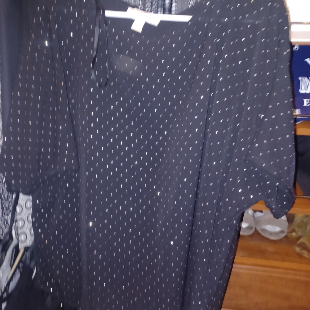 Michael Kors Black Sheer Top with Silver Accents